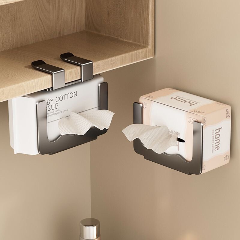 Facial towel rack, hanging tissue holder under the mirror cabinet, bathroom storage tissue box, wall-mounted wet toilet paper holder