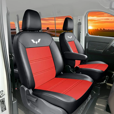 Modelə uyğun (Original) oturacaq örtükləri – Wuling Yangguang Pro 2-seater and 6-seater - full-leather-black-and-red-front-row-2-seats