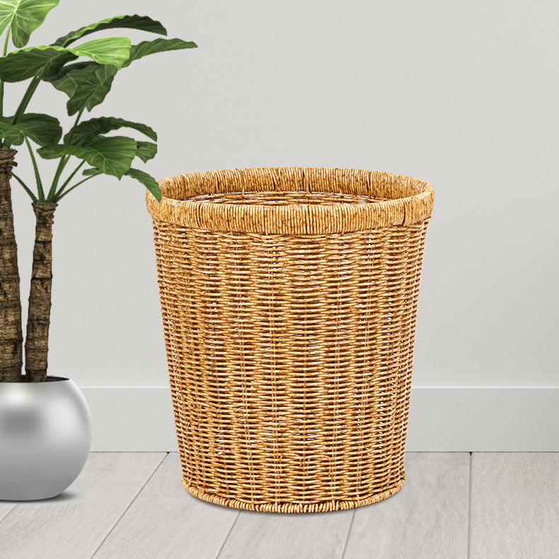 New Rust-Proof Iron Wire Reinforced Wicker-Look Storage Basket Home Guest Room Trash Can Handmade Wicker Weave Storage Basket