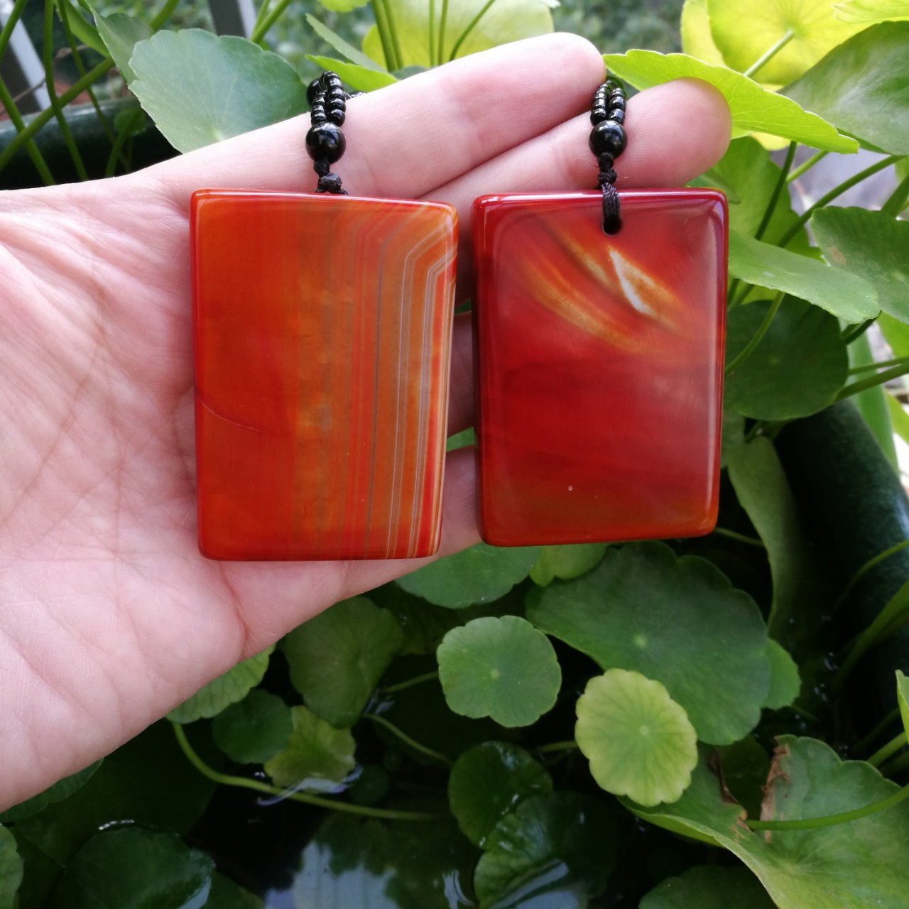 智贝详情图_7红玛瑙缠丝战国红玛瑙牌子方牌项链吊坠玛瑙无事牌