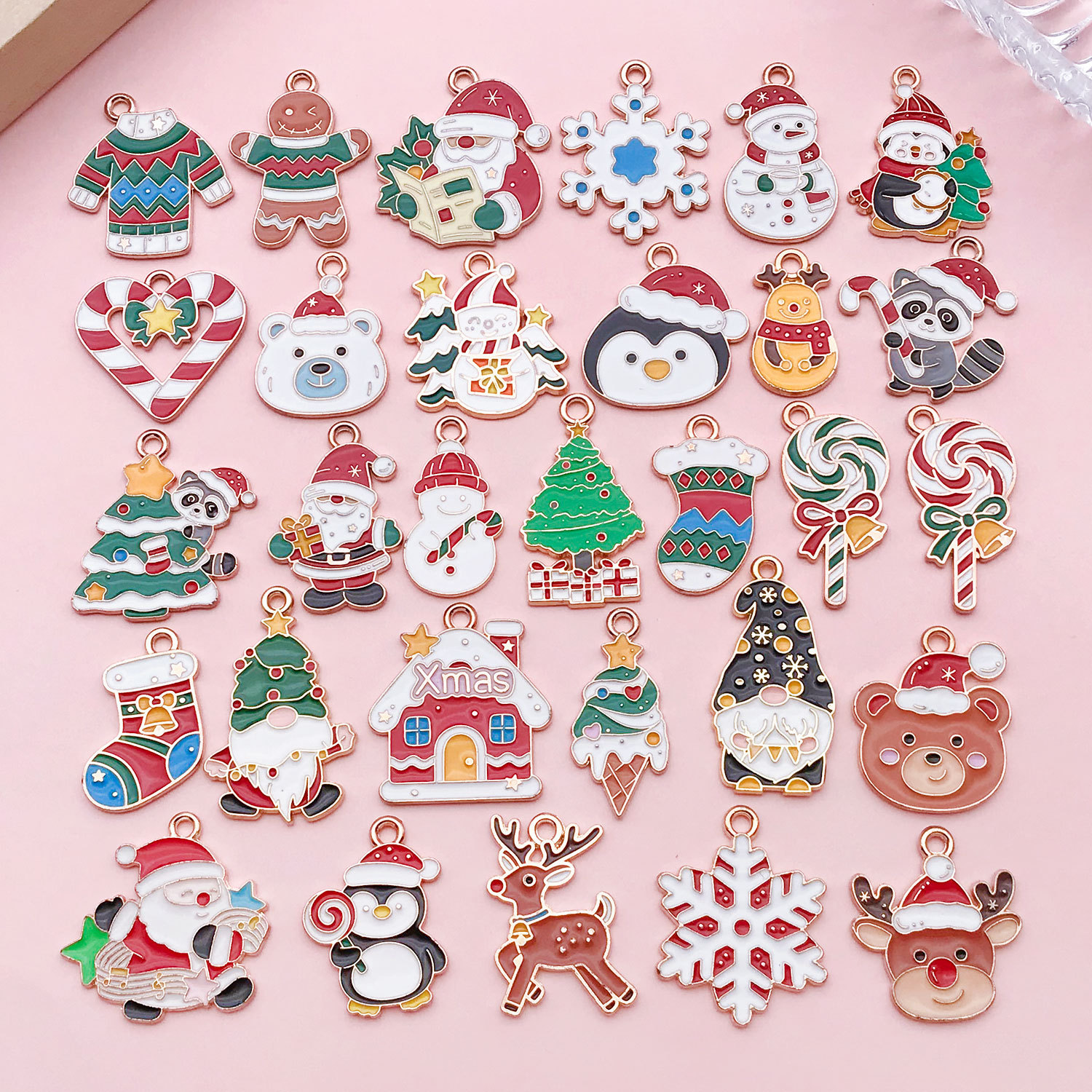 卡通滴油新款圣诞屋浣熊毛衣姜饼人合金挂件吊坠diy手链项链配件