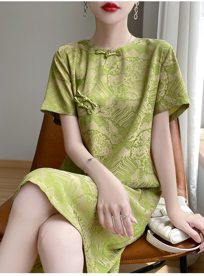 New Chinese-style Modernized Jacquard Cheongsam For Women 2024, High-end Exquisite Retro Short-sleeve With Buttoned_ecoleips.com