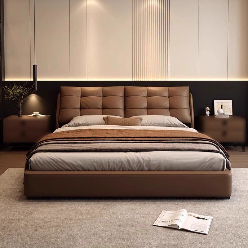 Italian-style light luxury genuine leather master bedroom bed 1.8m double bed with thick soft upholstery and storage 1.5m luxurious home king-size bed