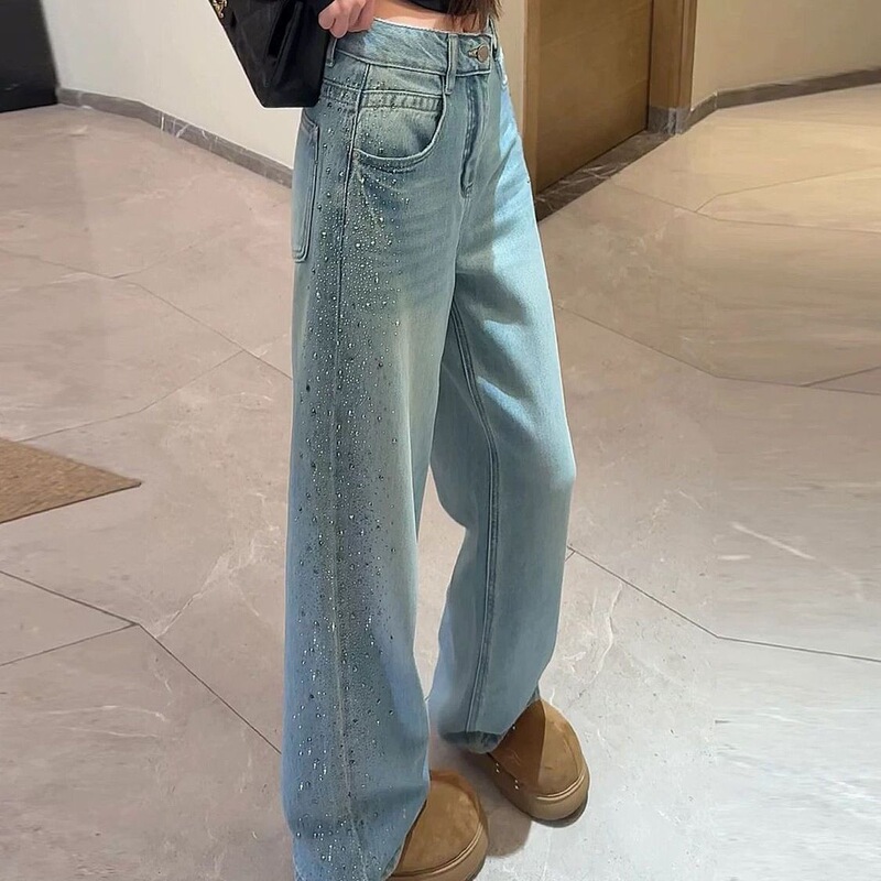 Washed Wide-Leg Jeans, Slimming and Versatile, High-Waisted Floor-Length Pants, New Style for Spring/Summer 2026, Trendy Hong Kong Style with a High-End Feel