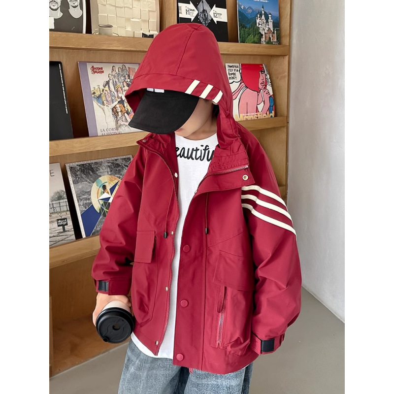 男の子コート 2025 春秋新作子供服男の子春赤い作業着ジャケット大きな子供の春服トレンド|undefined