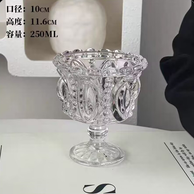 浮雕甜品宽口玻璃杯高颜值女生夏天加厚糖水碗高脚雪糕冰淇淋杯子|undefined