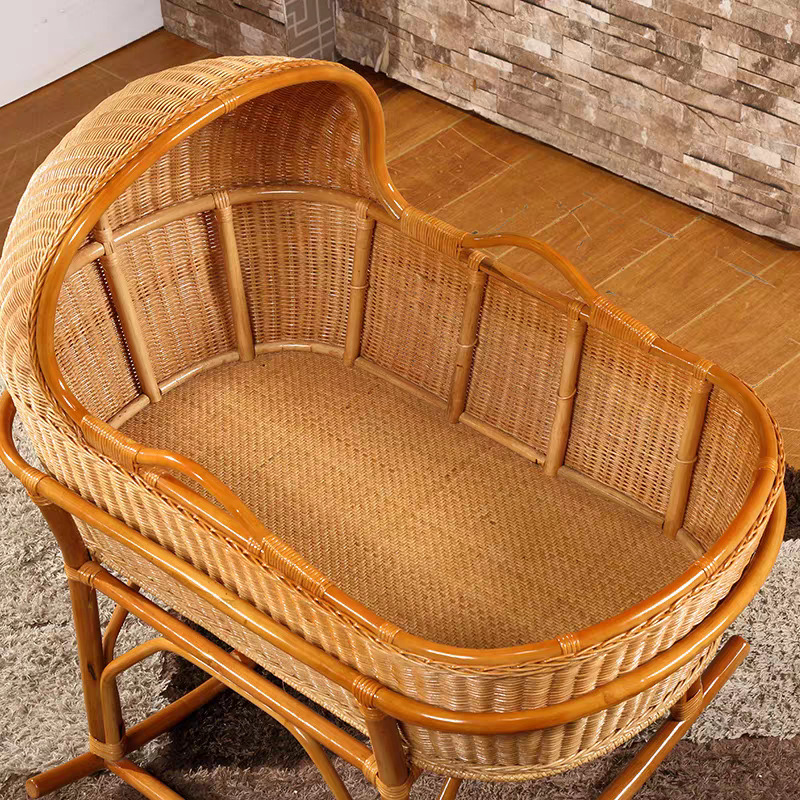 Real Rattan Baby Cradle Handmade Cradle Solid Wood Children's Bed Baby Baby Cradle Bed Baby Rocking Nest Rocking Bed