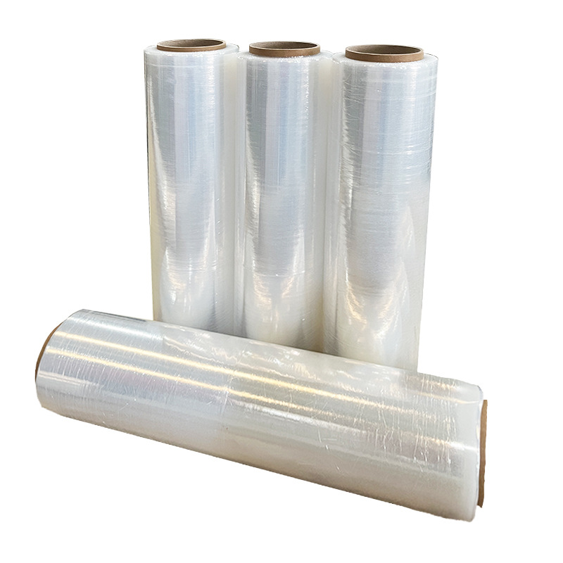 Venta directa de fábrica PE película estirable 50cm embalaje transparente película estirada rollo grande industrial embalaje película estirable al por mayor