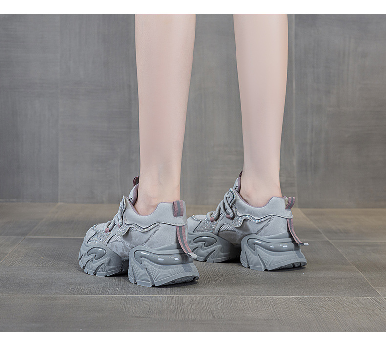 Giày sneaker nữ chunky đế dày tăng chiều cao, phong cách năng động, đế đệm khí — M2957 màu nâu, M2957 màu xám, M2957 màu đen chi tiết 11