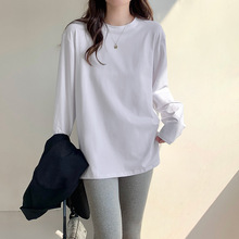韩版ins开叉长袖打底衫女2025纯色外穿宽松慵懒上衣显瘦百搭内搭