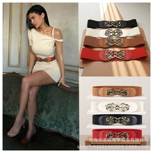 PU女士弹力松紧腰封黑色腰带百搭装饰宽皮带休闲日常宽腰封