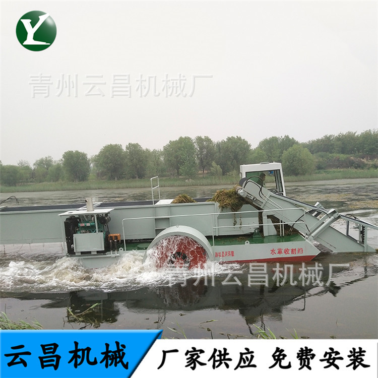 沼泽地水草收割机 小型水花生清理机械船 侧收集器水葫芦打捞船