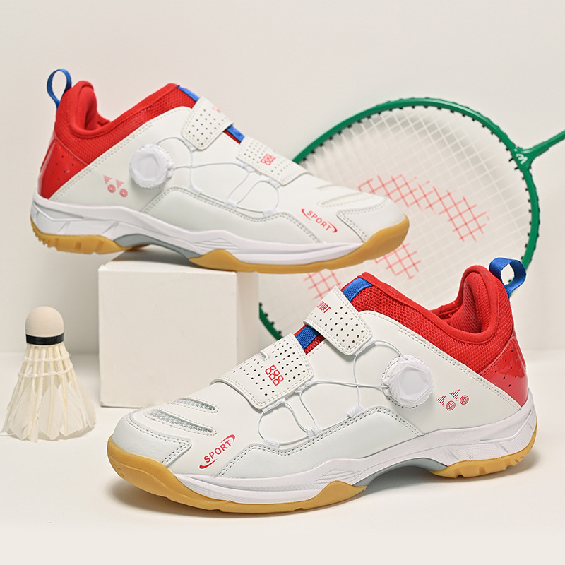Venta al por mayor zapatos de bádminton para hombres y mujeres profesionales antideslizantes resistentes al desgaste transpirable botón giratorio Placa de carbono entrenamiento de competencia para niños