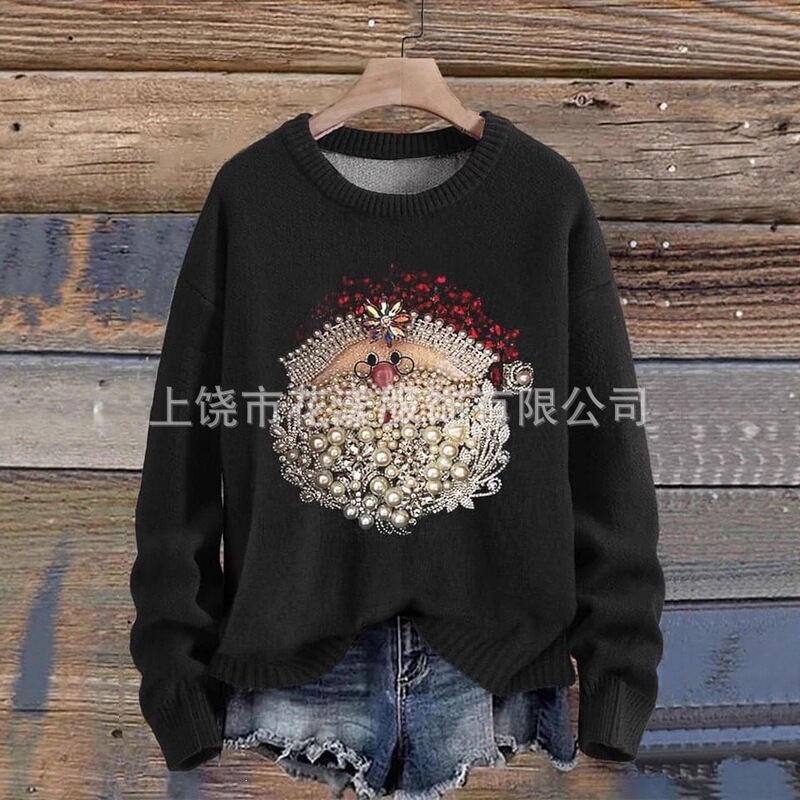 Cross-Border Women's Pullover Christmas Sweatshirt Sportswear Holiday Casual Round Neck Long Sleeve