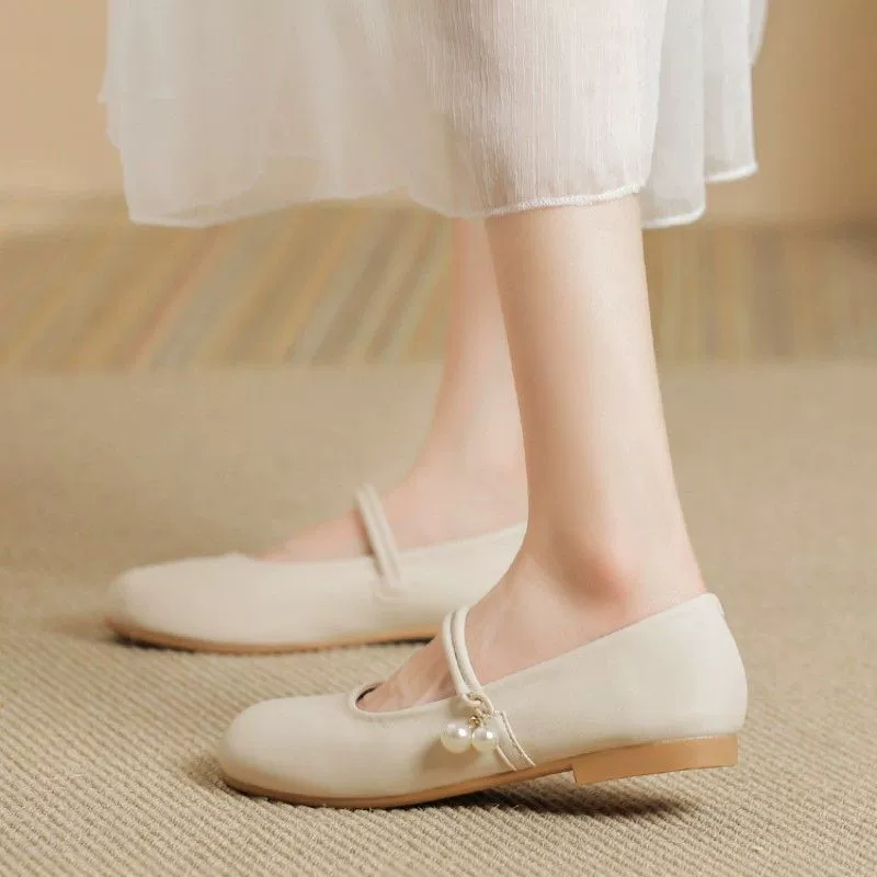 Sheepskin French Mary Treasure Single Shoes Female Summer 2024 New Pearl Light Soft Bottom College