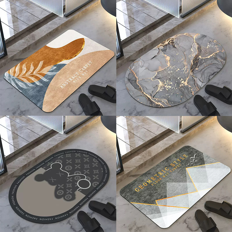 Factory Wholesale Price Rubber Diatom Mud Floor Mat Bathroom Water-Absorbent Non-Slip Foot Mat Technology Cloth Bathroom Non-Slip Mat