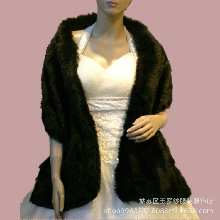 Cross-Border Long Fur Bridal Shawl Wedding Dress Black Small Coat Wedding Winter Fur Shawl One-Piece Wholesale