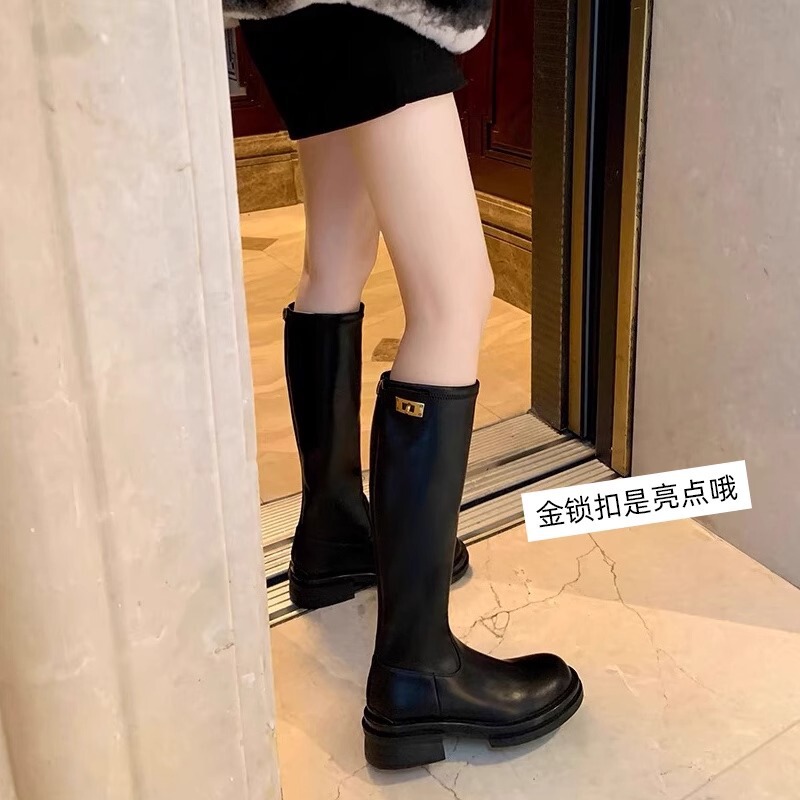 现货秒发~【sheii苏茵茵】邦尼小姐~小金扣圆头厚底高筒靴骑士靴|undefined