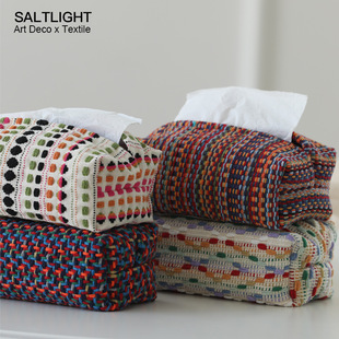 Light and Salt Cotton and Linen Colorful Woven Fabric Tissue Box Living Room Desktop Decoration Storage Home Atmosphere Tissue Box C^