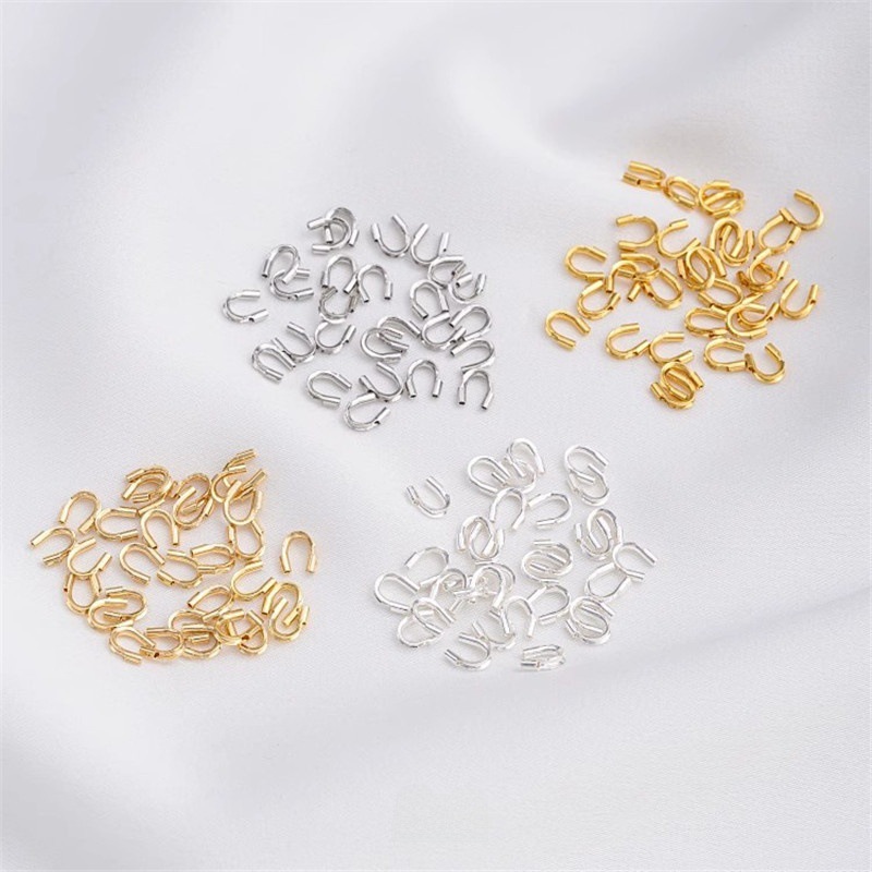 14K包金保色U形马蹄扣护线收尾扣串珠钢丝线手工绕线diy首饰配件