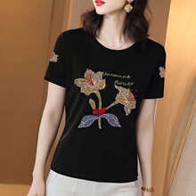 抖音爆款夏季款时尚百搭潮流高档T恤女短袖大码妈妈装中老年T恤女