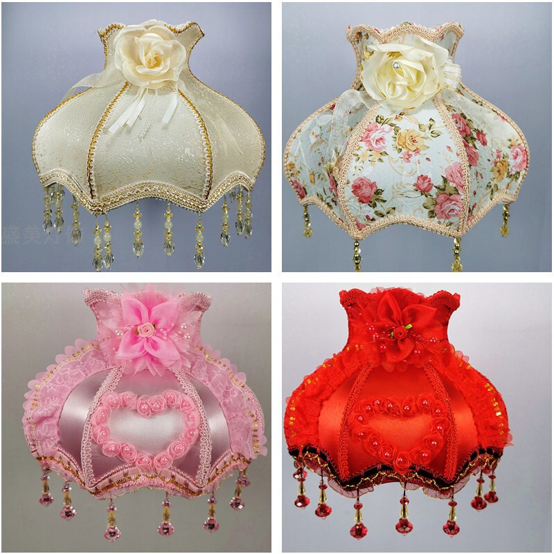 Table Lamp Fabric Lampshade European Retro Court Hanging Beads Lace Pastoral Princess Bed Head Floor Lampshade Accessories
