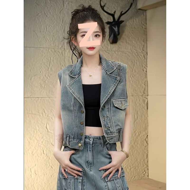 Denim Vest for Women, Spring and Summer Design, Casual Outer Vest, Vest, Autumn Style, Short Long-Sleeved Jacket for Women
