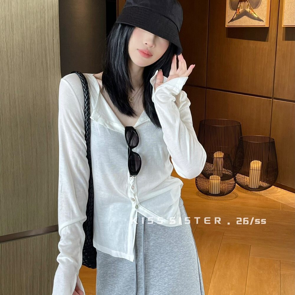 Áo khoác cardigan nữ tay dài chất liệu tencel cúc màu thiết kế ôm eo xuân hè — màu đen, màu trắng, Xám hoa