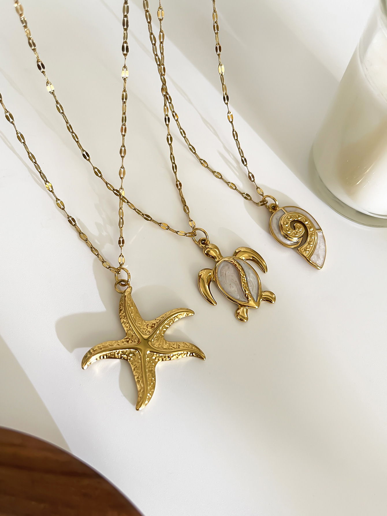 Waterproof Non Tarnish, Surgical Steel, Enamel Craft 316L Stainless Steel Tortoise Starfish Conch Waterproof Non Tarnish Surgical Steel Marine Style Pendant Necklace For Women's