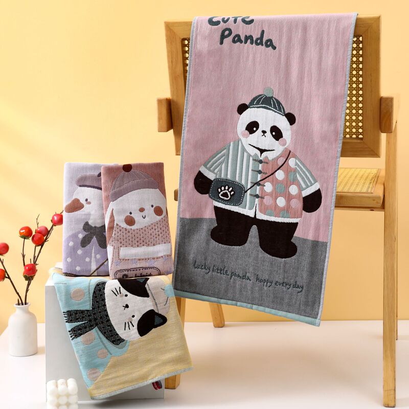 Zhiyang Cartoon Jacquard Towel Cartoon Four-Layer Gauze Pure Cotton Adult Face Towel Soft Absorbent Large Towel Wholesale
