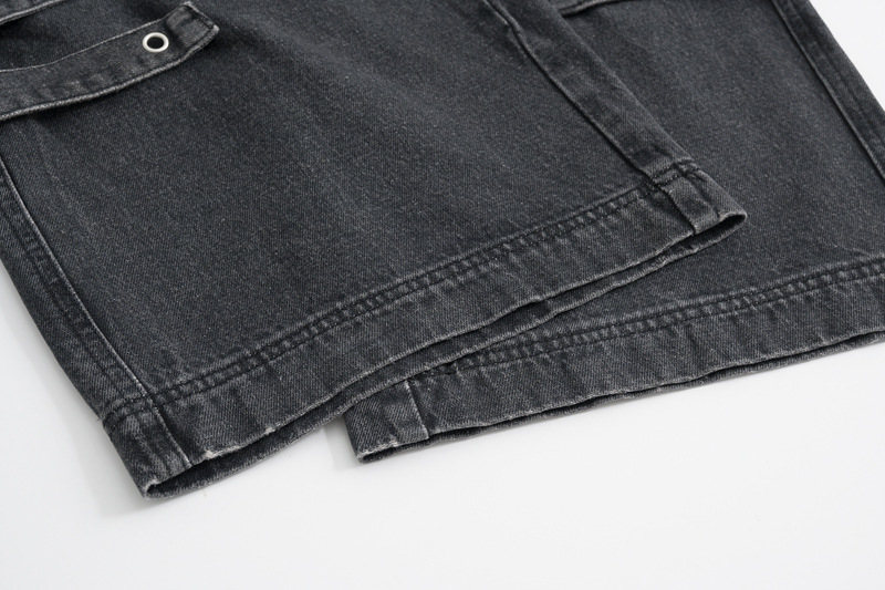 Men's Clothing Distressed Wash Tooling Jeans Men's and Women's New Fashion Brand Pocket Zipper Design Sense Side Strap Loose Straight Pants_viptrois.com