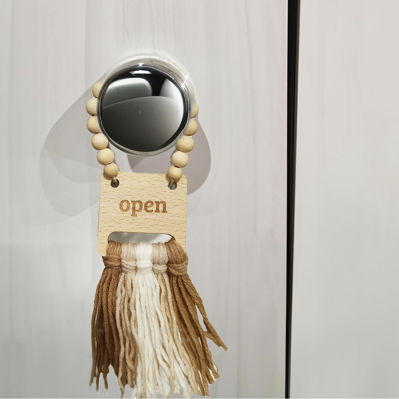Cross-border open closed logo wooden bead tassel pendant bohemian home door handle decorative wooden plate