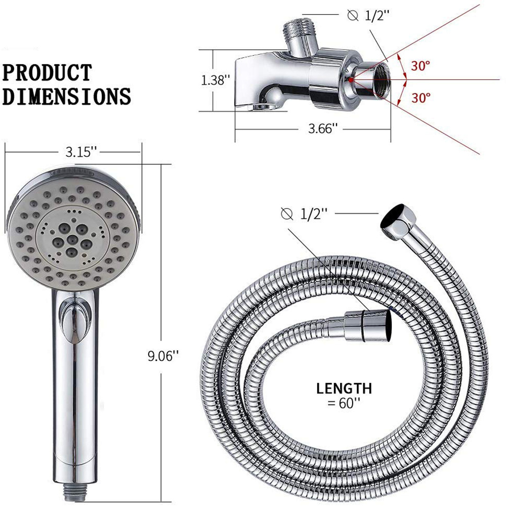 Cross-border European, American and Japanese push-button handheld showerhead set, water-stop and pressure-increasing 6 functions, bathroom showerhead 6 functions Item Picture