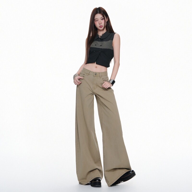 508 # American-style khaki high-waisted straight-leg jeans for women, new loose-fitting slimming wide-leg floor-length pants 508 # American-style khaki high-waisted straight-leg jeans for women, new loose-fitting slimming wide-leg floor-length pants