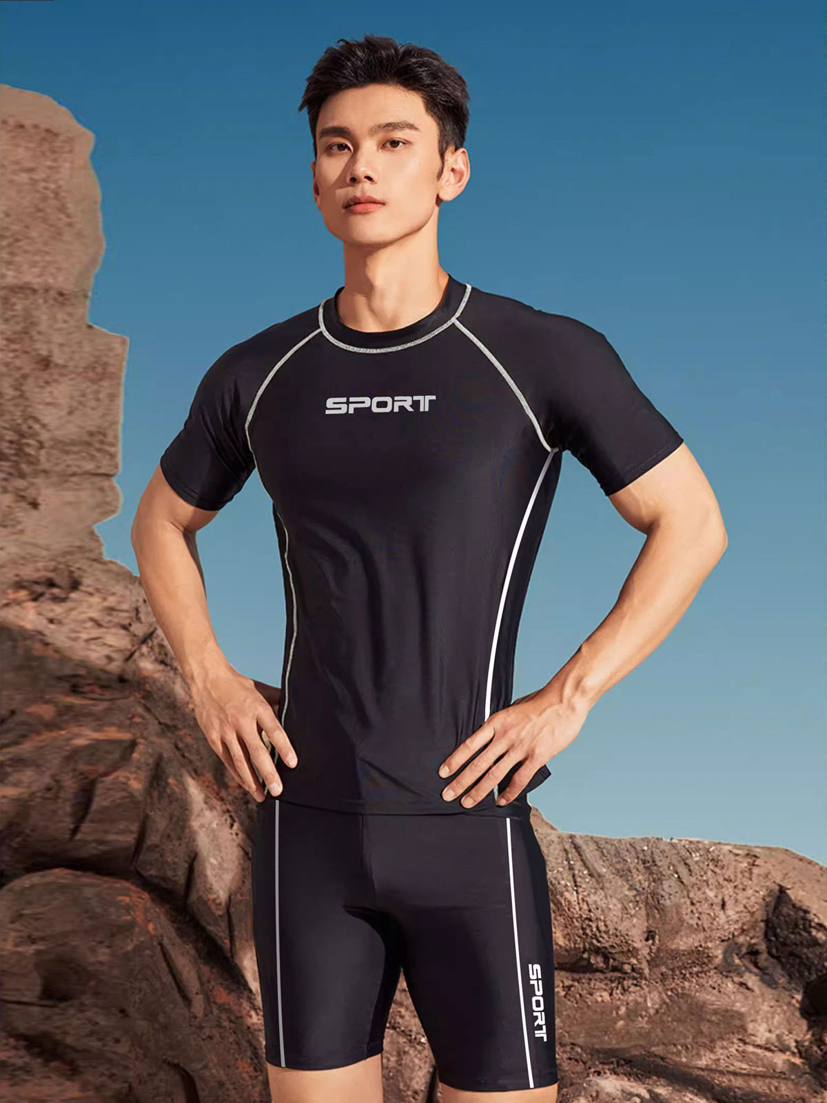 Conjunto de Traje de Baño para Hombre de Poliéster para Natación image 2