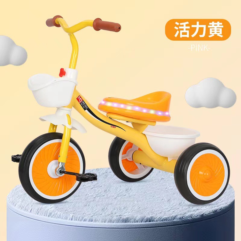 Children's Tricycle with Rear Bucket 2-6 Years Old Boys and Girls Bicycle with Music and Light Baby Boy Pedal Bicycle
