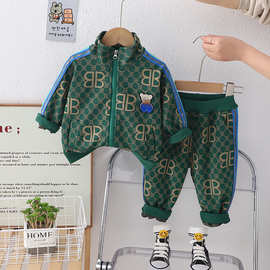 【全网低价】男童宝宝字母格纹春季新款套装两件套2024婴儿童装帅