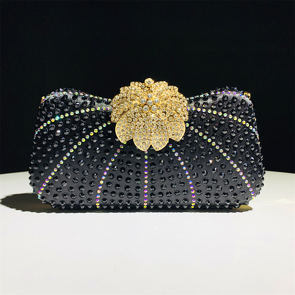420g Weight Polyester Lining Material Lock clasp Closure Type Chain Strap Type Crossbody Bag, Evening Bag Bags Type Party Occasion Polyester Material Flower Pattern All Seasons Season Women's Gender Diamond Design Elegant Style Shell Shape Gold, Silver, Black Color Gold Silver Black Polyester Flower Shell Evening Bags 10
