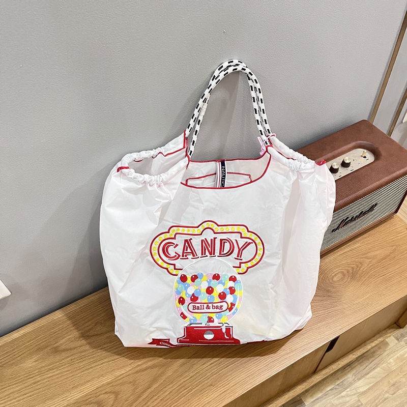Bordado japonés protección del medio ambiente bolsa de compras Portátil Bolsa De mano bolsa de tela Oxford cadena de bolas bolso de nylon bordado image 9