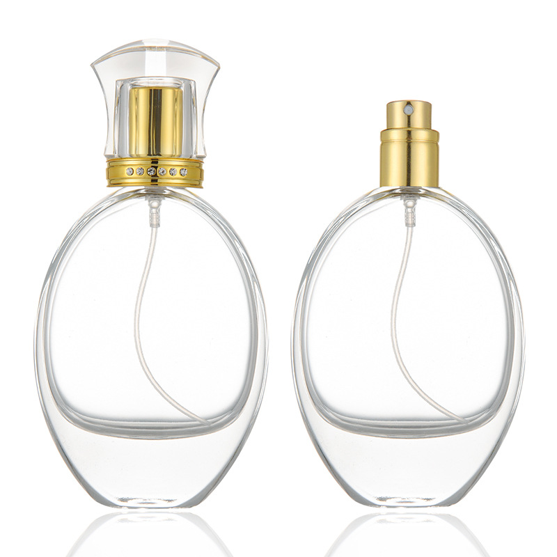 现货螺口B018-50ml 毫升水晶瓶金盖镶钻高档香水瓶玻璃空瓶喷雾瓶