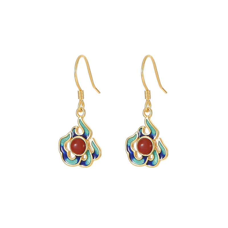 Ethnic classic agate earrings, silver 925 sample, ethnic style