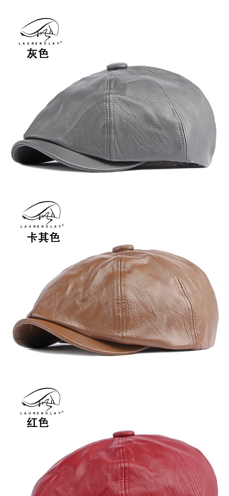 PU-Leder Newsboy-Mütze, achteckige Gatsby-Ivy-Baskenmütze, 55-58 cm, modische Maler- und Cabbie-Mütze für Männer und Frauen, große Kopfgrößen – Detail 11