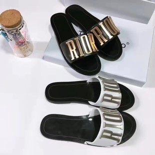 Summer 2023 Internet celebrity slippers European and American style fashionable all-match women's shoes non-slip simple outer wear letter sandals