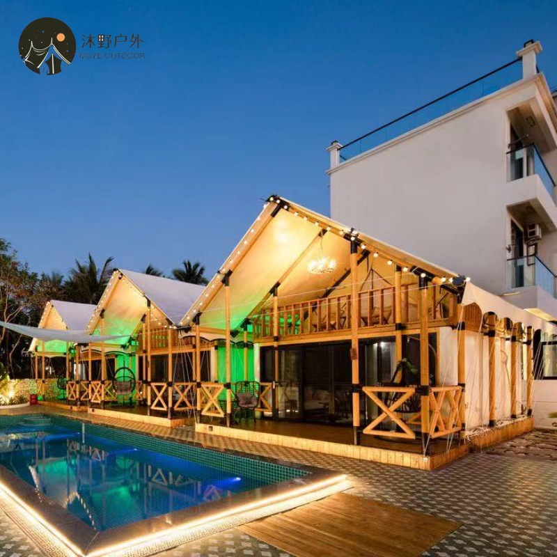 Muye campamento al aire libre de lujo ligero campamento de campamento en línea famoso lugar escénico tienda de campaña de madera maciza tienda de campaña de doble capa venta caliente