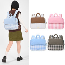跨境新款个性小清新电脑包双肩包书包学生时尚简约格子笔记本背包
