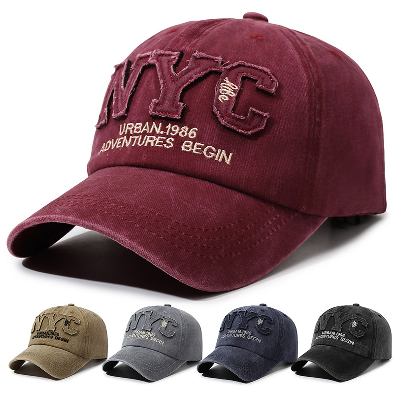 Vintage Washed Baseball Cap with Nyc Letter Patch, Curved Brim, European and American Style, Casual Personality Sports Sun Hat for Women