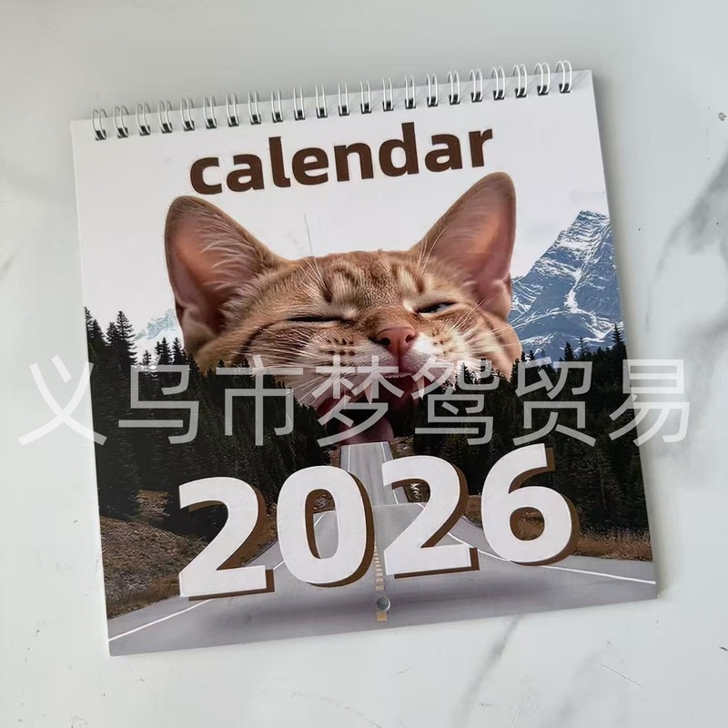 2026年跨境TEMU亚马逊外贸英文歌词猫咪女性桌面日历挂历|undefined