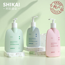 现货300/400/500ml按压式异形洗护扁瓶HDPE儿童沐浴露洗发水空瓶