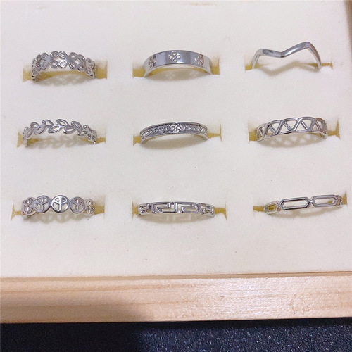 Korean Copper Plated Real Gold Roman Numerals Simple Rose Gold Color-Retaining Tail Ring Set with Handmade Jewelry Box