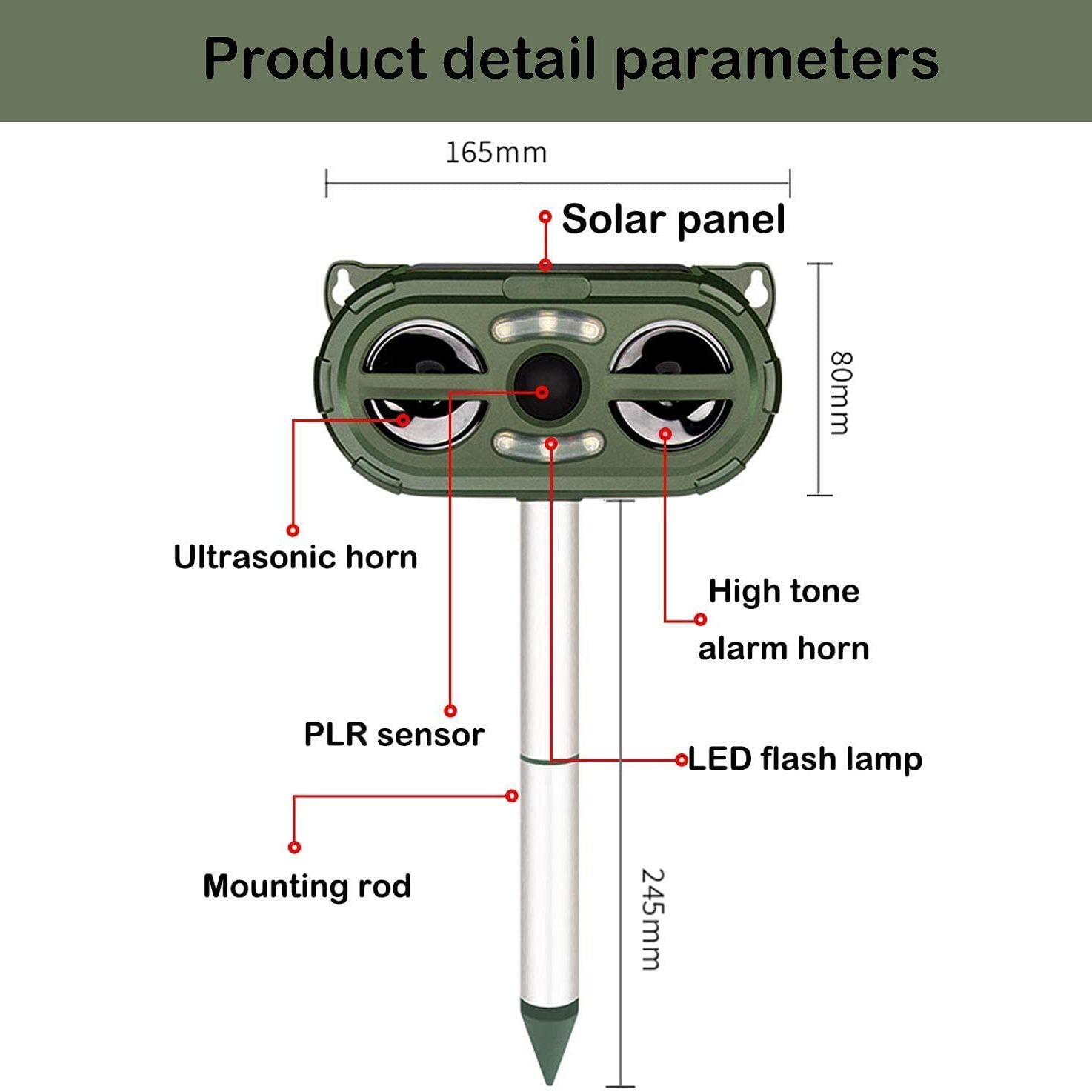 Factory hot selling animal repeller outdoor ultrasonic rat repeller dog repeller LED flash solar bird repeller